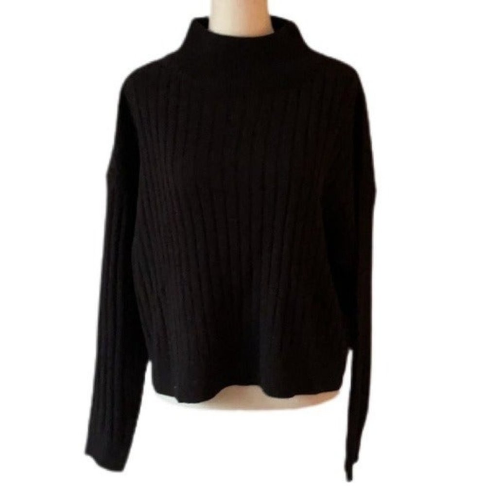 Topshop Mock Black Ribbed Relaxed Fit Sweater (US SIZE 4-6)